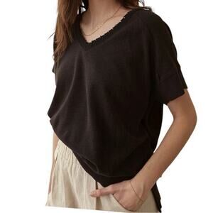 Grey State Women’s Size 3 L Black Cotton Knit Short Sleeve V-Neck Sutton Top